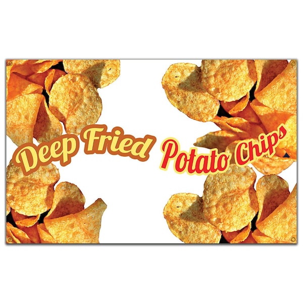 Deep Fried Potato Chips Banner Concession Stand Food Truck Single Sided